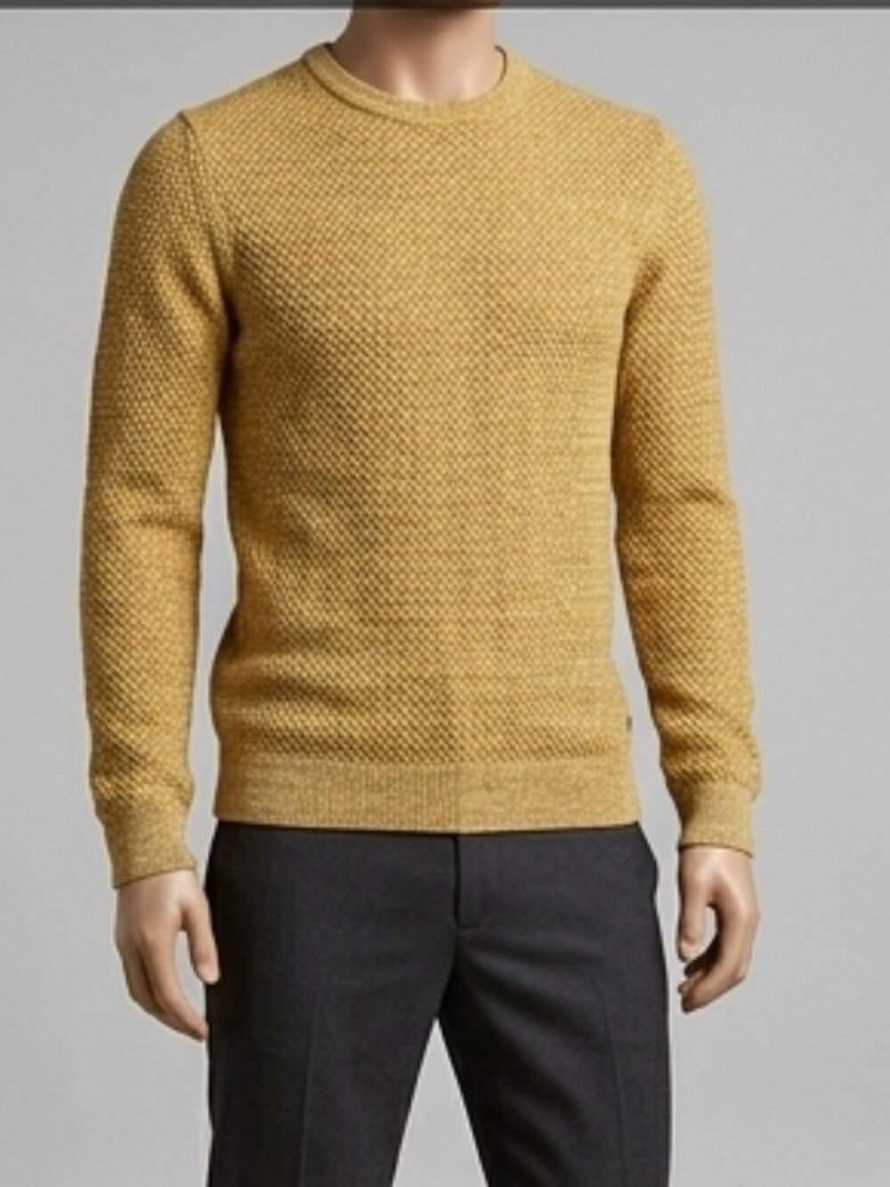 Jack & Jones Premium Men's Textured Knit Crewneck Sweater Small Gold Mustard